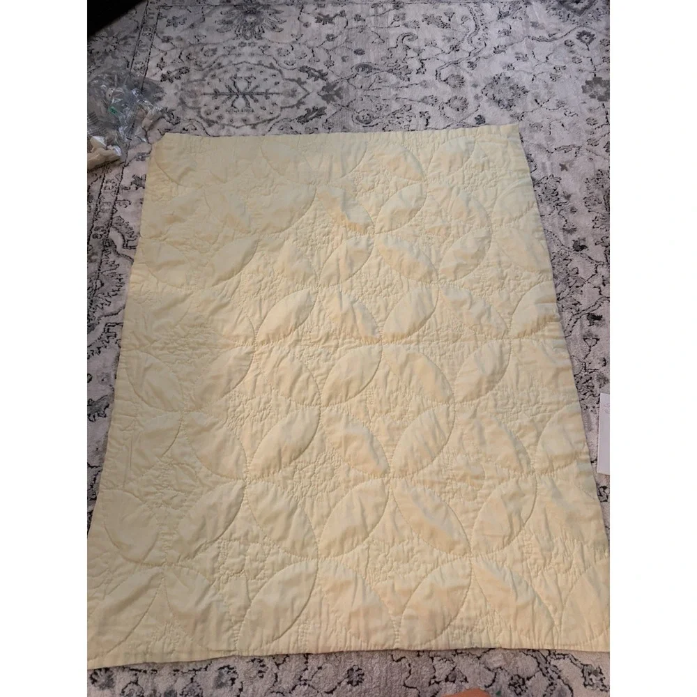 Vintage 1970s Animals Baby Blanket Hand Quilted 42x 34 Yellow Green